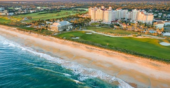 Hammock Beach Golf Resort and Spa Aerial view with beach and sunset in Northeast Florida