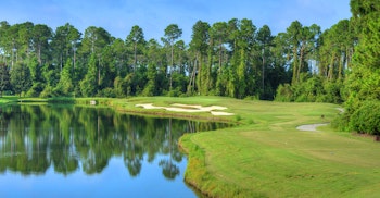 Water surrounding fairways at Amelia National Golf & Country Club in Fernandina Beach, Florida